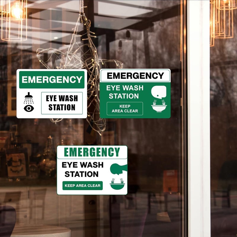 RABOWA Pack 6 Pcs Emergency Eye Wash Station Sign Stickers for Business Contruction Site Public Emergency First Aid Signs Indoor Outdoor Offices Bumper Stickers Waterproof Vinyl Decals - Image 4